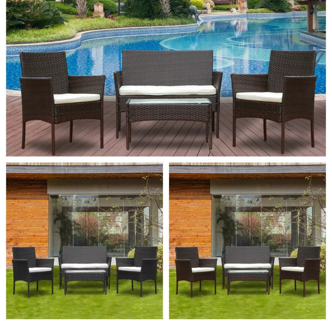 Patio 4 PCS Wicker Furniture Outdoor Rattan Sofa Table Garden Conversation Set