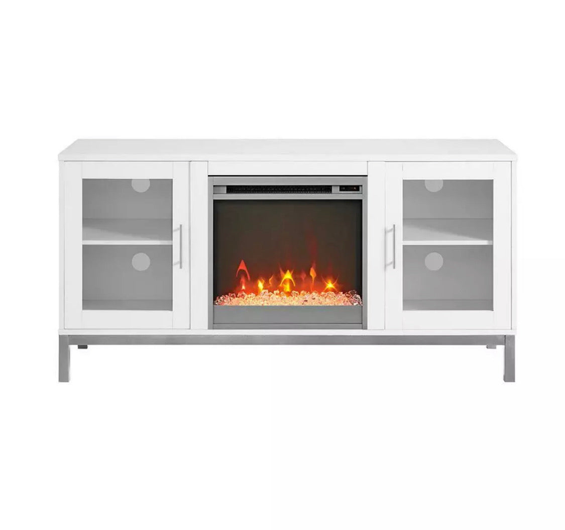 Avenue Wood Fireplace TV Console with Metal Legs - White. 52"