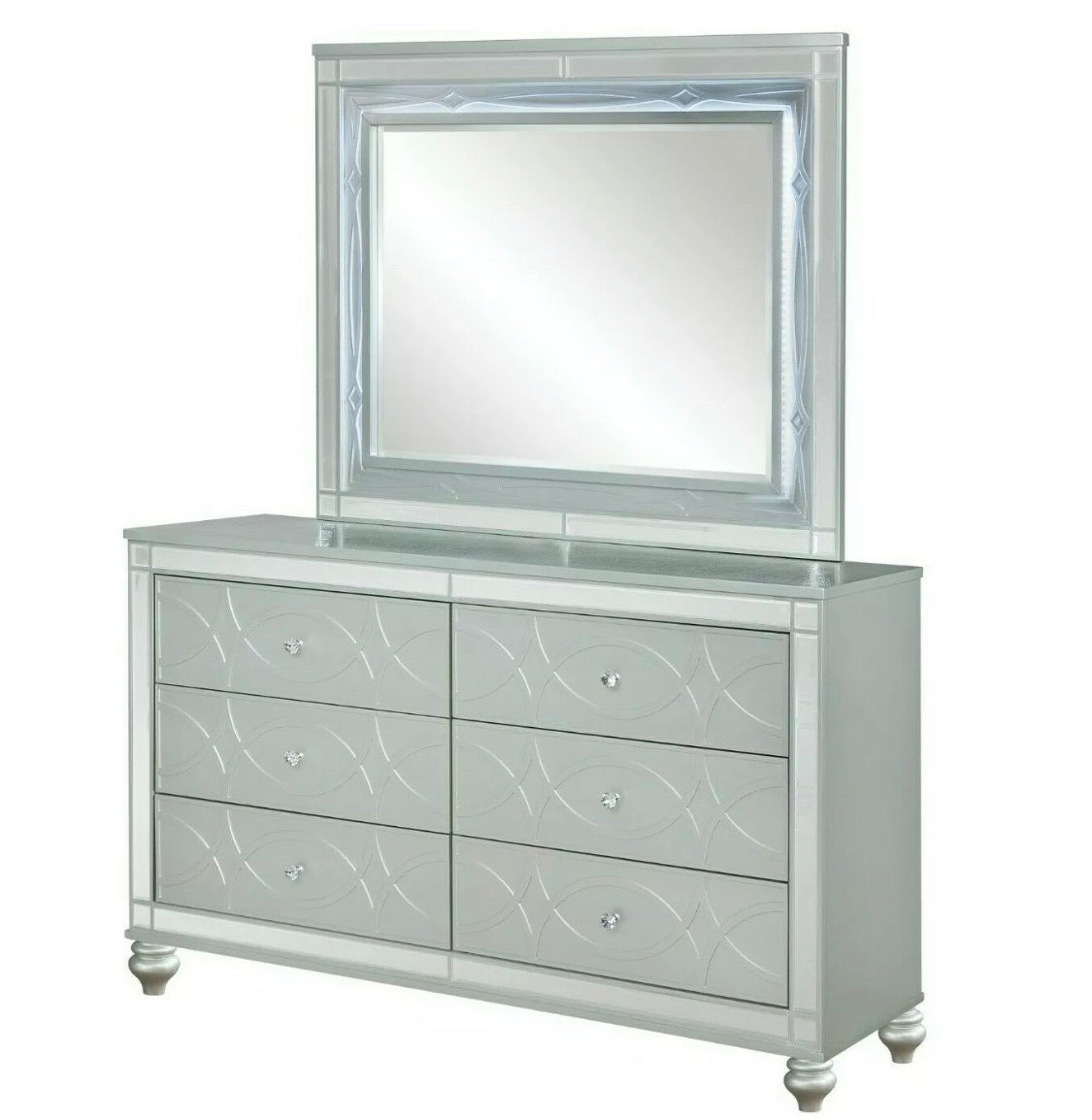 Gunnison Queen Panel Bed With LED Lighting Silver Metallic